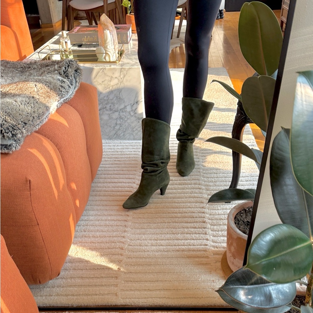 Fornarina Suede Leather Hunter Green Slouched Boots